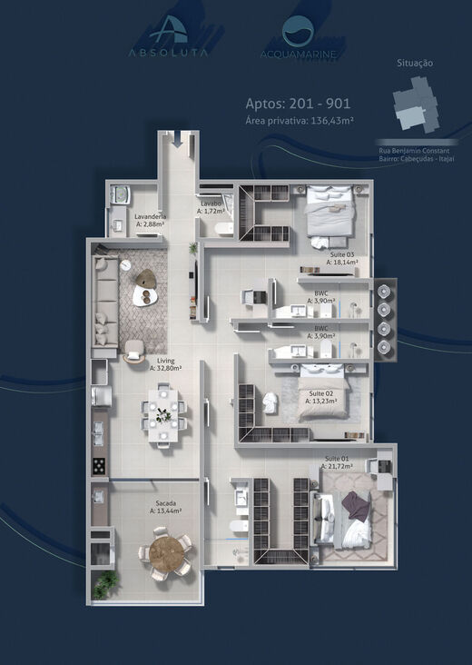 Planta 04 - 3 dorm 136,43m