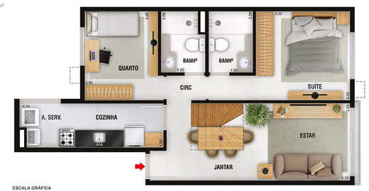 Planta 14 - 2 dorm 137,92m² - cobertura duplex - inferior