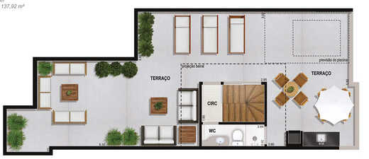 Planta 15 - 2 dorm 137,92m² - cobertura duplex - superior