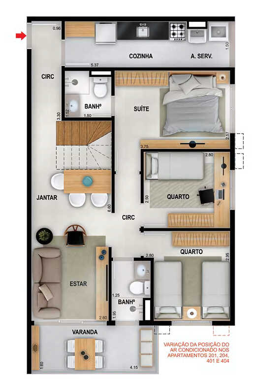Planta 16 - 3 dorm 150,52m² - cobertura duplex - inferior