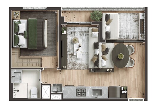 Planta 05 - 1 dorm 39m� - op��o