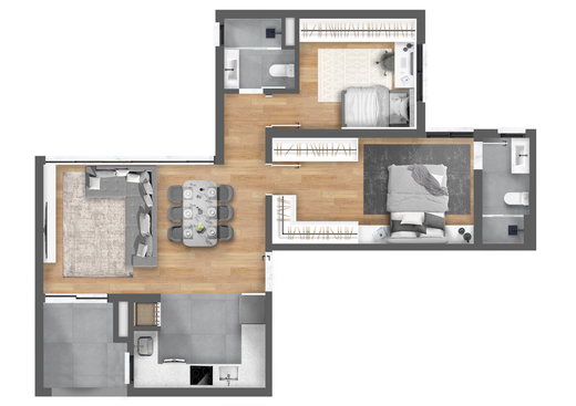 Planta 01 - 2 dorm 76,38m²
