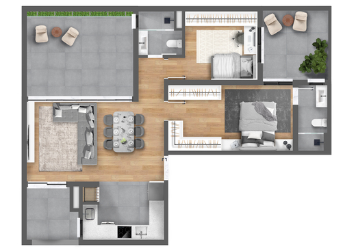Planta 02 - 2 dorm 102,35m² - garden