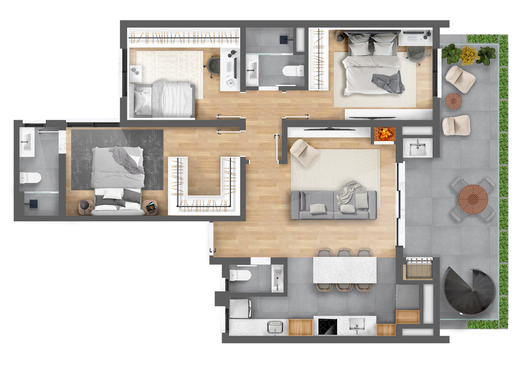 Planta 07 - 3 dorm 194,50m² - cobertura duplex - inferior