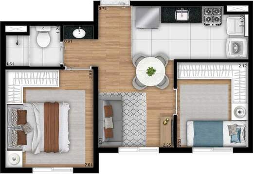 Planta 01 - 2 dorm 32m²