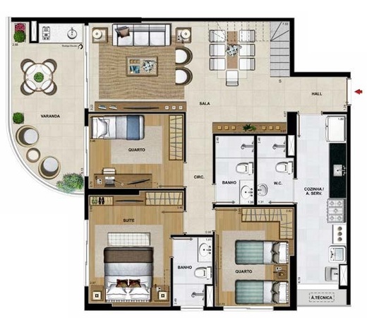 Planta 18 - 4 dorm 248,20m² - cobertura duplex - inferior