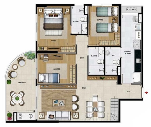 Planta 20 - 4 dorm 252,21m² - cobertura duplex - inferior