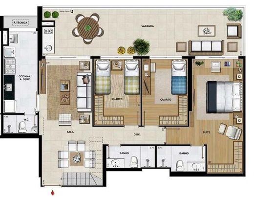 Planta 24 - 4 dorm 256,91m² - cobertura duplex - inferior