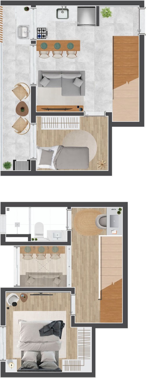 Planta 01 - 2 dorm 54m - duplex