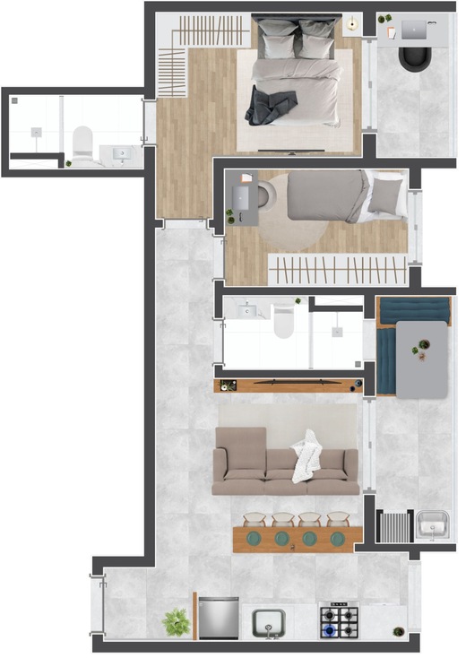 Planta 02 - 2 dorm 55m