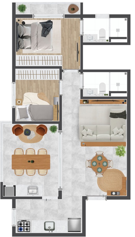 Planta 04 - 2 dorm 67m
