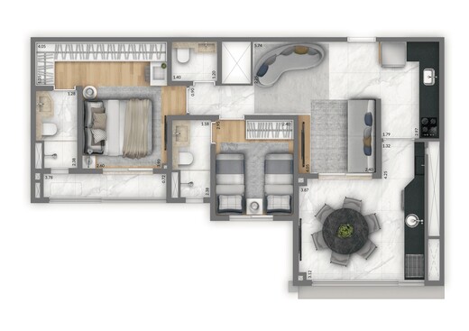 Planta 01 - 2 dorm 74m�