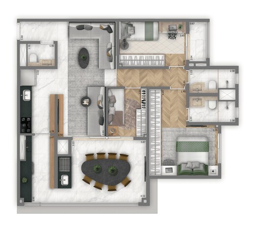 Planta 02 - 3 dorm 95m�