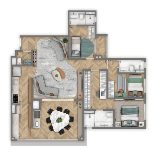 Planta 04 - 3 dorm 115m�