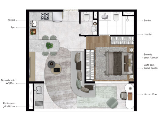 Planta 02 - 1 dorm 48m� - op��o