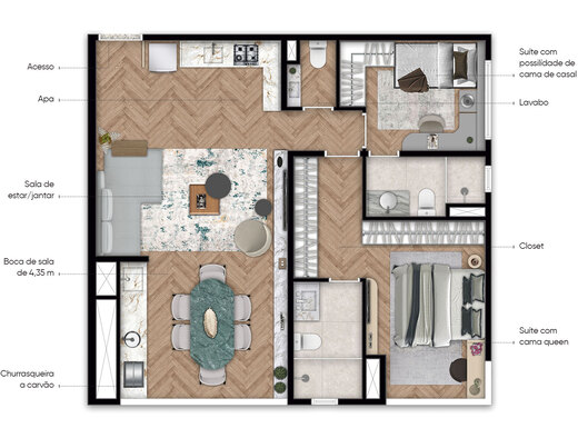 Planta 04 - 2 dorm 75m� - op��o