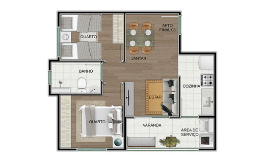 Planta 01 - 2 dorm 43m�
