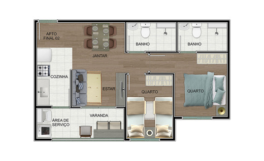 Planta 02 - 2 dorm 47m�