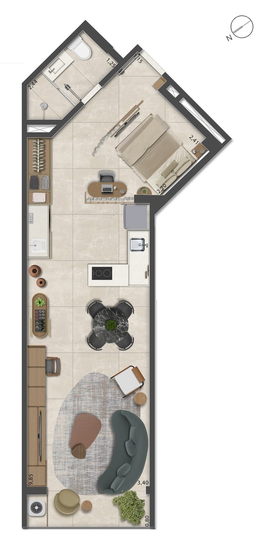 Planta 12 - 1 dorm 51,28m² - studio
