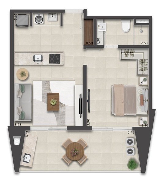 Planta 14 - 1 dorm 52,99m²