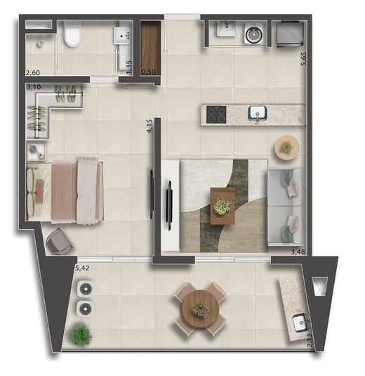 Planta 15 - 1 dorm 53,79m²