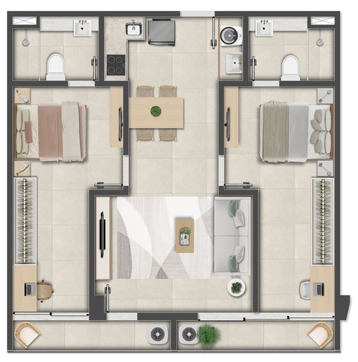 Planta 18 - 2 dorm 73,16m² - junção