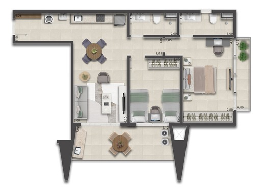 Planta 20 - 2 dorm 79,85m²