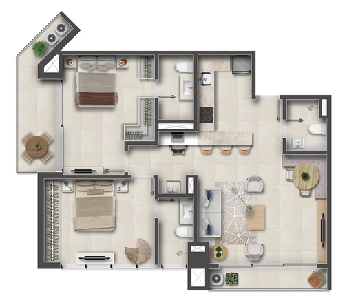 Planta 23 - 2 dorm 91,48m² - junção