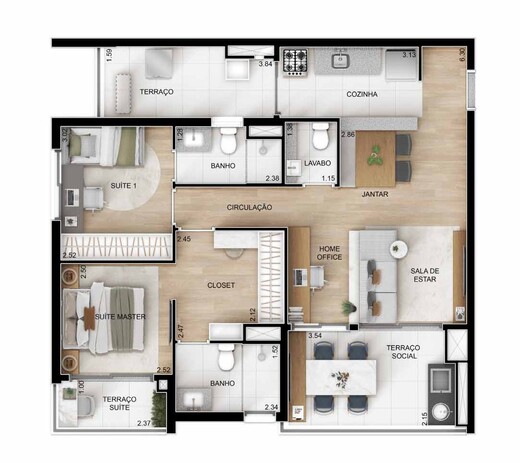 Planta 08 - 2 dorm 81m� - op��o