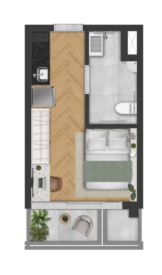 Planta 02 - 1 dorm 24,52m� - studio