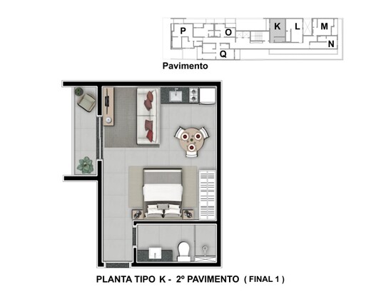 Planta 01 - tipo k - 33m� - final 01 - 2� pavimento - studio