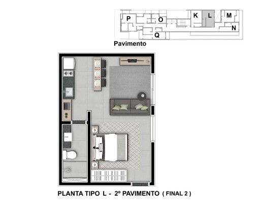 Planta 02 - tipo l - 33m� - final 02 - 2� pavimento - studio