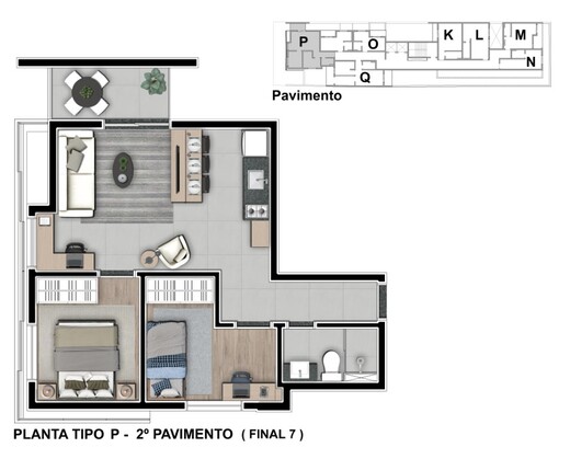 Planta 06 - tipo p - 2 dorm 51m� - final 07 - 2� pavimento