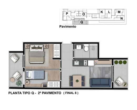 Planta 07 - tipo q - 2 dorm 49m� - final 08 - 2� pavimento