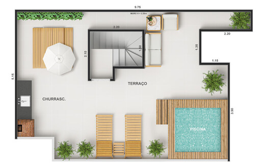Planta 15 - 2 dorm 93,61m² - cobertura duplex - superior