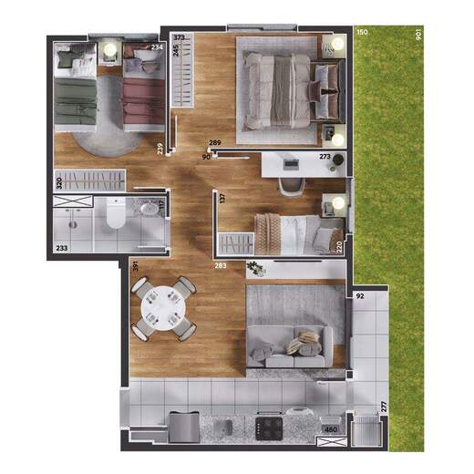 Planta 10 - 3 dorm 65,37m² - garden