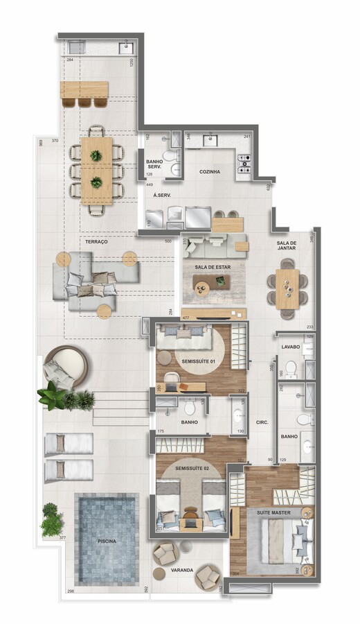 Planta 17 - 3 dorm 170,86m² - cobertura horizontal