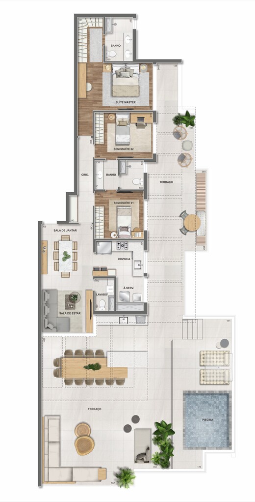 Planta 20 - 3 dorm 242,13m² - cobertura horizontal