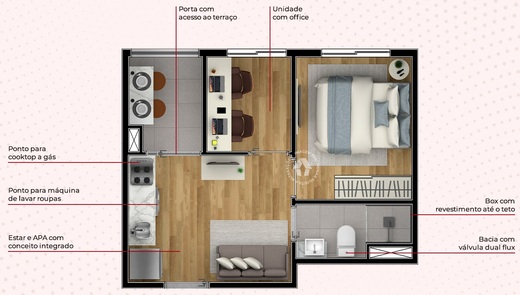 Planta 02 - 1 dorm 28m