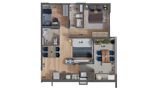Planta 01 - 2 dorm 55m