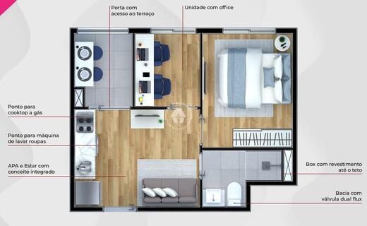 Planta 02 - 1 dorm 28m²