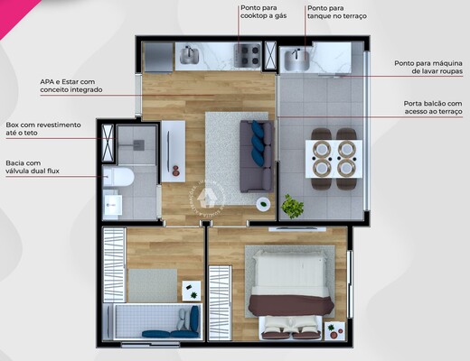 Planta 03 - 2 dorm 35m²