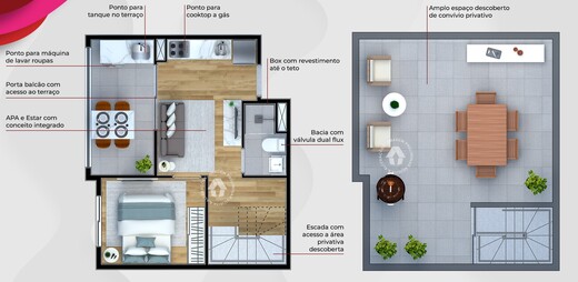 Planta 04 - 1 dorm 55m² - cobertura duplex