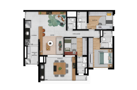 Planta 08 - 3 dorm 108m