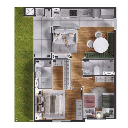 Planta 11 - 2 dorm 71,93m² - garden