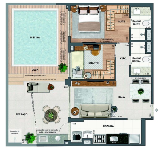 Planta 17 - 2 dorm 95,06m² - garden