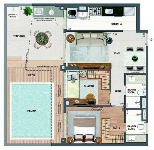 Planta 18 - 2 dorm 95,15m² - garden