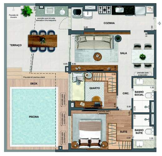 Planta 20 - 2 dorm 97,15m² - garden