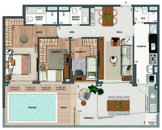 Planta 23 - 3 dorm 116,11m² - garden