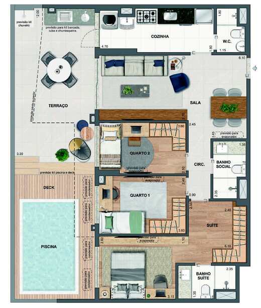 Planta 26 - 3 dorm 118,57m² - garden